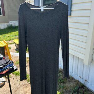 H&M Dark Grey Long Sleeve Midi Bodycon Dress – Size Large